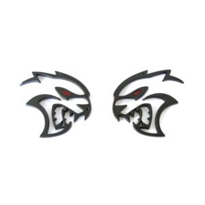 3D SRT Redeye Hellcat Emblems for 2019-2022 Dodge Challenger Fender 2- Pack - Black/Chrome