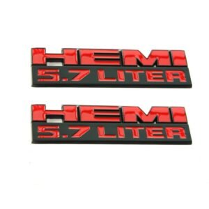 5.7 Liter HEMI Emblems for 2009‑2018 Dodge Challenger Charger RAM 1500 2-Pack Red