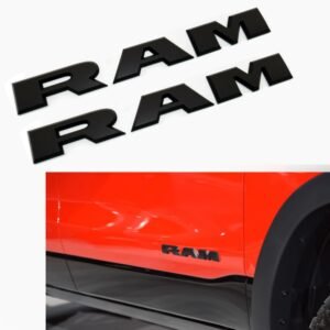 Front Door Nameplate Emblem for 2019–2026 RAM 1500 2500 3500 Trucks 2-Pack Black/Red/Chrome