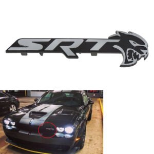 SRT Hellcat Front Grille Emblem Badge for 2018–2023 Dodge Challenger Black/Red/Chrome
