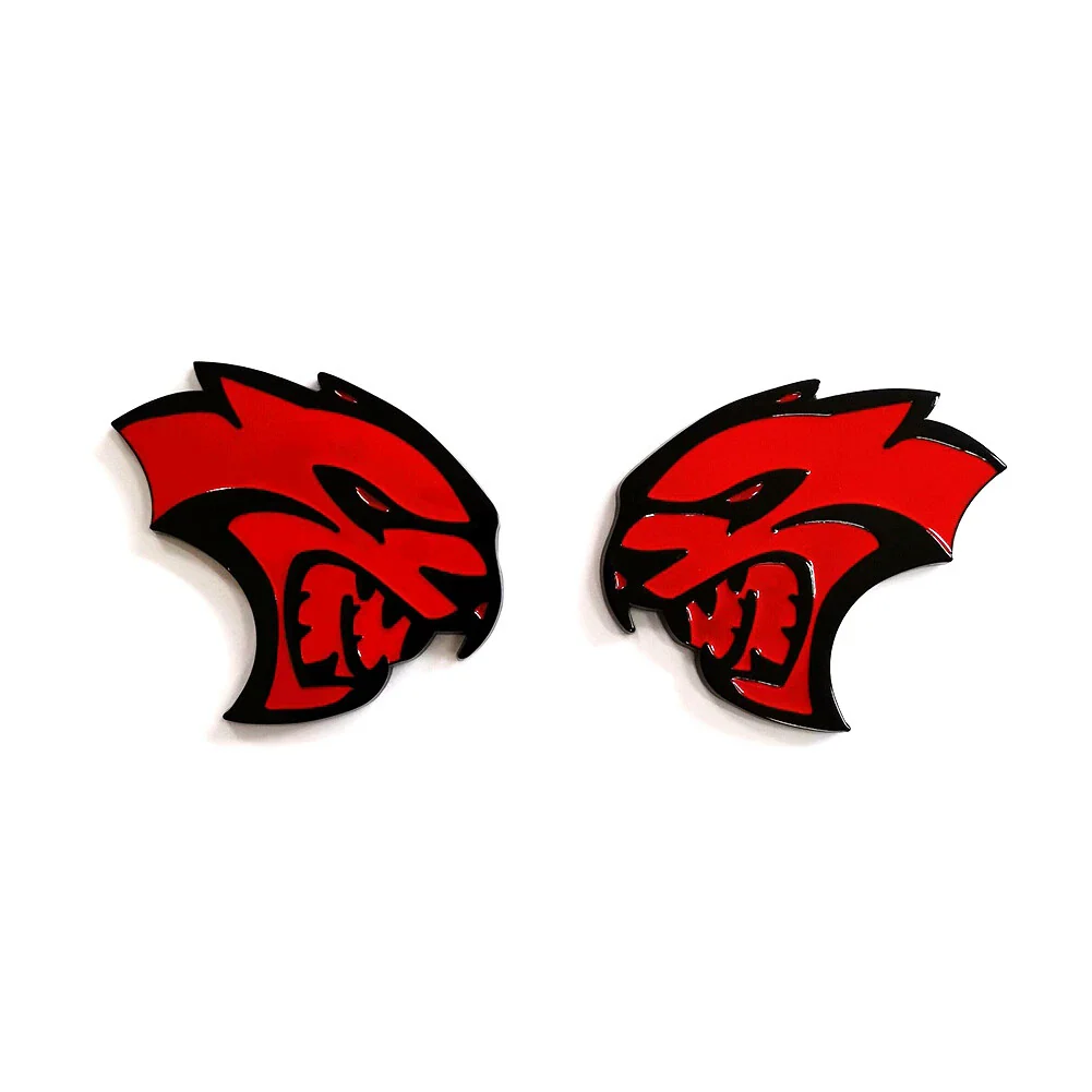 Hellcat Hollow Emblem Badge Set for 2015–2019 Dodge Charger Challenger 2-Pack Black/Red/Chrome