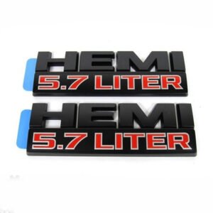 5.7L HEMI Side Emblems for 2013-2024 RAM 1500 Badge Set 68247898AA 2-Pack - Black/Red/Chrome
