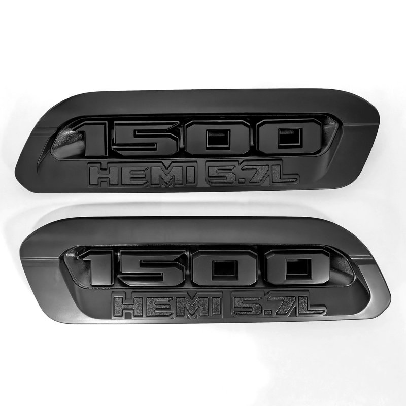 Hood Emblem Set Left Right for 2019–2024 RAM 1500 Heavy Duty Hemi 5.7 2-Pack Black/Red
