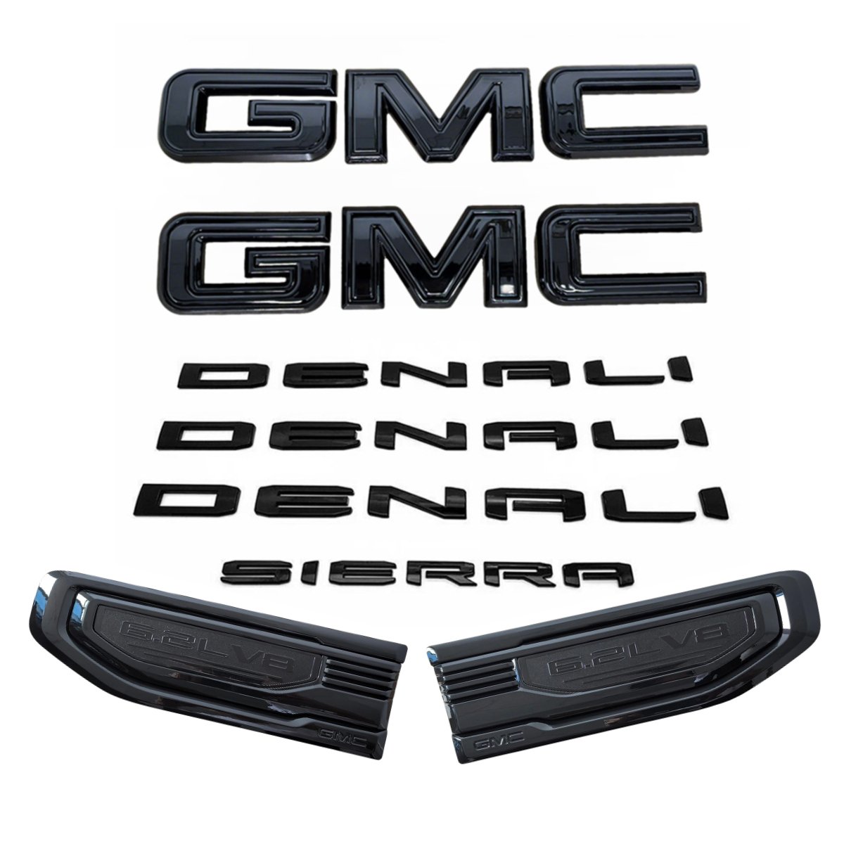 8 Emblem Sets for 2019-2026 GMC Sierra 1500 Denali Grille Tailgate Fender Vent - Image 2